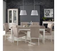 Bentley Designs Montreux Grey Washed Oak and Soft Grey 6 to 8 Seater Extending Dining Table with 6 Upholstered Pebble Grey Fabric Chairs
