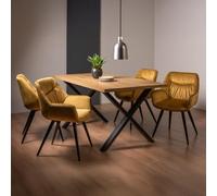 Bentley Designs Ramsay Oak Melamine 6 Seater Dining Table - X Leg with 4 Dali Mustard Velvet Chairs