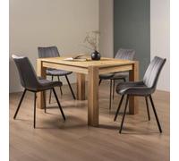 Bentley Designs Turin Light Oak 4-6 Seater Extending Dining Table with 4 Fontana Grey Velvet Chairs