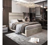 Casa Magna Bentley Upholstered Soft Velvet Metal Bed Frame - Cream - Silver - King