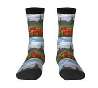 BeNtli Crew Socks, Compression Socks Casual Novelty Sports Socks 40CM Long For Unisex Dutch Windmills With Red Tulips In Amsterdam Scenic
