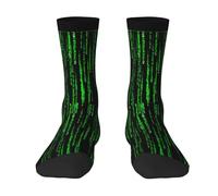 BeNtli Crew Socks, Compression Socks Casual Novelty Sports Socks 40CM Long For Unisex Green Matrix