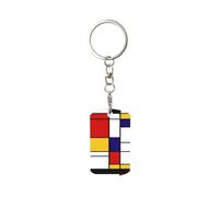 BEntLi Rectangular Metal Keychain, Metal Keychains Keyring Car Key Chain Ring Holder 1 pc, Artistic Mondrian Style Color Composition Red
