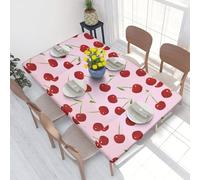 BeNtli Tablecloth,Waterproof Fitted Table Cloth Elastic Edged Table Cover 4FT for Kitchen,Cherries Cherries On Pink