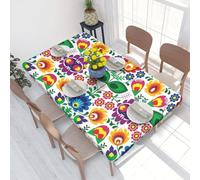 BeNtli Tablecloth,Waterproof Fitted Table Cloth Elastic Edged Table Cover 4FT for Kitchen,Flower Polish Folk Art