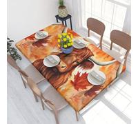 BeNtli Tablecloth,Waterproof Fitted Table Cloth Elastic Edged Table Cover 4FT for Kitchen,Maple Leaf Highland Cow