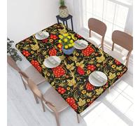 BeNtli Tablecloth,Waterproof Fitted Table Cloth Elastic Edged Table Cover 4FT for Kitchen,Traditional Russian Khokhloma Cranberry