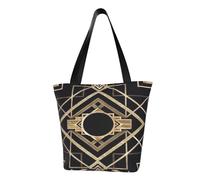 BeNtli Women's Art Deco Vintage Era The Great Gatsby Gold Black Pattern Canvas Tote Large Bag, Shoulder Tote Handbag