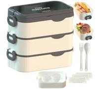 Bento Box Adult Lunch Box, Stackable 3 Layers Large Capacity Lunch Containers, Microwave and Dishwasher Safe Food Grade Containers with Utensils, Dividers and Sauce Boxes for Men, Women, Kids