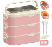 Bento Box Adult Lunch Box, Stackable 3 Layers Large Capacity Lunch Containers, Microwave and Dishwasher Safe Food Grade Containers with Utensils, Dividers and Sauce Boxes for Men, Women, Kids