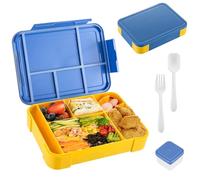 Bento Box for Kids and Adults with Tableware, Lunch Box with 6 Compartments,1 Salad Dressing Containers,Leakproof Snack Box, Microwave, Dishwasher Safe,Lunch Containers for School, Office,Kindergarten
