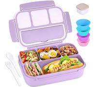 Bento Box Lunch Box for Adults, Lunch Containers for Kids, Girls, Boys, with 4 Compartments, Lunchable Food Containers with Utensils, Sauce Glass, Muffin Liners, 1.2L/5 Cups