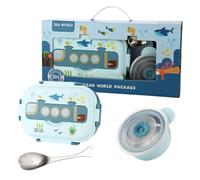 Bento Box, Stainless Steel Sealed and Insulated Lunch Box, Leak Proof Cartoon Partten Design for Kids, Can Add Heat Water to Keeping Warm(Blue)