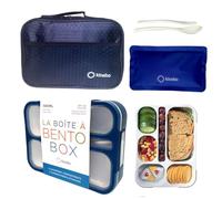 Bento Box with Bag and Ice Pack Set | Lunch-Box for Kids Boys Adults | 6 Compartment Leakproof School Boxes or Meal Portion Containers, Matching Insulated Bags, BPA-Free | Navy Blue Kit
