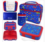 Bento Box with Stainless Steel Thermal Food Container for Hot and Cold Food or Soup, Insulated Lunch Bag & Ice Pack Set for Kids or Toddlers, Age 3-7 Years, Blue Space Rockets