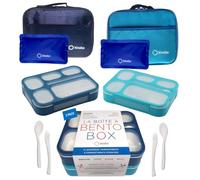 Bento Boxes with Bag and Ice Packs Set | Lunch-Box or Snack Containers for Kids Boys Girls | 6 Leakproof Compartments, Insulated Bags for School Daycare Lunches | Blue, Navy Blue Large 2 Pack