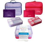 Bento Boxes with Bags and Ice Packs Set of 2. Lunch Box Snack Containers for Kids Boys Girls Adults. 6 Compartments, Leak-proof Portion Container Insulated Bag for School Lunches, Pink & Purple