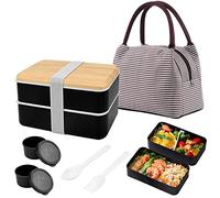 Bento Lunch Box, 1400ml Food Containers with Lids & Compartments Leakproof Salad Meal Container with 2 Dressing Pots & Insulated Lunch Bag for Kids Adults - Microwavable, Freezer & Dishwasher Safe