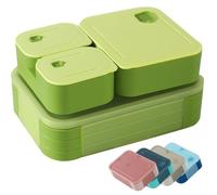 Bento Lunch Box for Kids, 1100ml Nestable Snack Box with 3 Compartments, Leakproof Lunchbox Microwave & Dishwasher Safe for School, Work, Picnics & Travel - Green