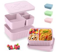 Bento Lunch Box for Kids-Reusable Silicone Kids Bento Box Lunch Container Leakproof Lunchbox Meal Prep Food Storage Containers with 3 Removable Compartments-Dishwasher Safe/BPA Free/Portion Control