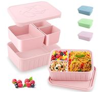 Bento Lunch Box for Kids-Reusable Silicone Kids Bento Box Lunch Container Leakproof Lunchbox Meal Prep Food Storage Containers with 3 Removable Compartments-Dishwasher Safe/BPA Free/Portion Control