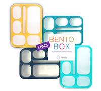 Bento Lunch Box Set of 4, Food Prep & Meal Planning Portion Containers For Kids Toddlers Adults, 6 Divided Leakproof Compartments for Lunches, Snacks, BPA Free, Blue, Navy, Orange, Teal, Four pack