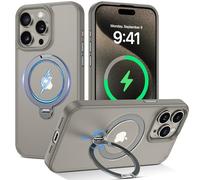 BENTOBEN 360° Spin Magnetic Stand for iPhone 15 Pro Max Case [Compatible with MagSafe], Translucent Matte Anti-yellow Military Grade Protection Shockproof Case for iPhone 15 Pro Max, Natural Titanium