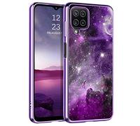 BENTOBEN Compatible with Samsung Galaxy A12 Case, Slim Fit Glow in The Dark Hybrid Hard PC Soft TPU Bumper Drop Protective Girls Women Men Phone Cover for Samsung A12 6.5", Purple Galaxy