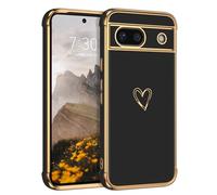 BENTOBEN for Google Pixel 8a Case, Google Pixel 8a Phone Case, Cute Heart Luxury Gold Plating Slim Flexible TPU Bumper Protective Cover, Women Men Girls Boys Phone Case for Google Pixel 8a, Black