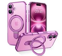BENTOBEN Magnetic Case for iPhone 16 [Compatible with Magsafe], Adjustable Ring Stand Full Camera Lens Protector Clear Anti-yellow Military Drop Protection Shockproof Case for iPhone 16, Pink