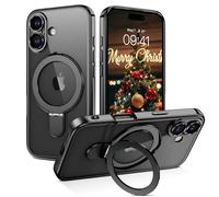 BENTOBEN Magnetic Case for iPhone 16 [Compatible with Magsafe], Adjustable Ring Stand Full Camera Lens Protector Clear Anti-yellow Military Drop Protection Shockproof Case for iPhone 16, Black
