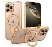 BENTOBEN Magnetic Case for iPhone 16 Pro, Invisible Ring Stand Clear Back Soft TPU Plating Edge Military Grade Protection Shockproof Cover for iPhone 16 Pro, Desert Titanium