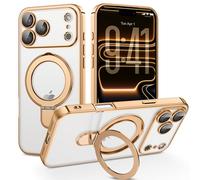 BENTOBEN Magnetic Case for iPhone 17 Pro [Compatible with MagSafe], Adjustable Ring Stand Full Camera Lens Protector Clear Anti-yellow Slim Military Drop Protection Case for iPhone 17 Pro, Gold