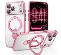 BENTOBEN Magnetic Case for iPhone 17 Pro Max [Compatible with MagSafe], Adjustable Ring Stand Full Camera Protector Clear Anti-yellow Military Drop Protection Women Case for iPhone 17 Pro Max, Pink