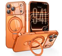 BENTOBEN Magnetic Case for iPhone 17 Pro Max [Compatible with MagSafe], Adjustable Ring Stand Full Camera Protector Clear Anti-yellow Military Drop Protection Case for iPhone 17 Pro Max,Cosmic Orange
