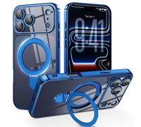 BENTOBEN Magnetic Case for iPhone 17 Pro Max [Compatible with MagSafe], Adjustable Ring Stand Full Camera Protector Clear Anti-yellow Military Drop Protection Case for iPhone 17 Pro Max, Deep Blue