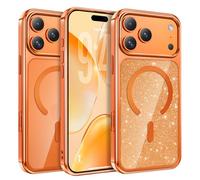 BENTOBEN Magnetic for iPhone 17 Pro Max Case 6.9" 2025, Cute Crystal Glitter Bling [Compatible with MagSafe] Sparkly Slim Clear Shockproof Protective Women Girl Phone Cover for 17 ProMax,Cosmic Orange