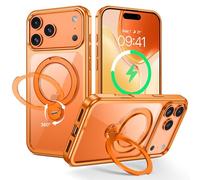 BENTOBEN Magnetic for iPhone 17 Pro Max Case with 360° Rotatable Stand [Compatible with MagSafe], Clear Anti-yellow Military Grade Protection Luxury Shockproof Case for iPhone 17 Pro Max, Orange