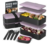 Bentoheaven Premium Bento Box Adult Lunch Box with Compartments for Women & Men, Set of Utensil & Chopsticks & Dip Container, Cute Japanese Kids Bento Lunch Box, Microwavable (Violet Me Go)