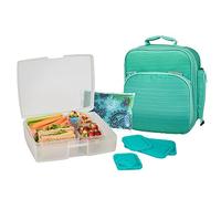 Bentology Lunch Bag and Box Set for Girls - Includes Insulated Bag with Handle, Bento Box, 5 Containers and Ice Pack - Turquoise Blue