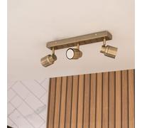 3 Way Bar Ceiling Spotlight Adjustable GU10 IP44 Rated Bathroom Lamp Spot Light - Antique Brass