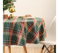 Bentrilisa Scottish Tartan Striped Round Tablecloth 60 Inch Green Check Plaid Gingham Table Cloth Polyester Cotton Fabric Rustic Table Cover for Xmas Dining Room Kitchen Party