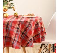Bentrilisa Scottish Tartan Striped Round Tablecloth 60 Inch Red Check Plaid Gingham Table Cloth Polyester Cotton Fabric Rustic Table Cover for Xmas Dining Room Kitchen Party