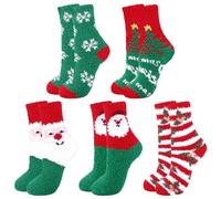 BENUAN Christmas Fluffy Socks for Women, 5 Pairs Fuzzy Bed Socks Cozy Soft Slipper Socks Winter Socks Sleeping Warm Socks Gift for Christmas