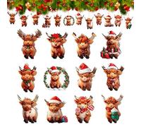 Benustra 36 Pcs Cow Ornaments for Christmas Tree,Highland Cow Christmas Decorations, Western Cowboy Cactus Highland Cow Cattle Hanging Ornaments Wooden for Xmas Tree Home Decor(36Pcs)
