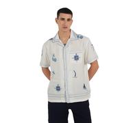 Benvenuto Grazie Men's Shirt - Retro Coast Embroidery Shirt| Soft & Stretchable Fabric | Slim Fit, Collar Neck, Half Sleeves | Casual Shirt for Men | 100% Viscose | While Color - Size S White