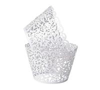 Benvivy 50 PCS Cupcake Wrappers Artistic Bake Cake Paper Cups Laser Cut for Wedding Party Birthday Decoration (White)