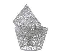 Benvivy 50 PCS Cupcake Wrappers Artistic Bake Cake Paper Cups Laser Cut for Wedding Party Birthday Decoration (Gray)