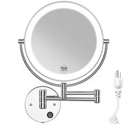 Benvivy 9" Large Size Wall Mounted Lighted Makeup Vanity Mirror, 1X/10X Magnifying Double-Sided AC Powered Bathroom Mirror, 360° Swivel 13 Inch Extendable