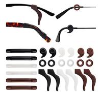 Benvo 12 Pairs Eyeglasses Retainers Silicone Glasses Temple Holders Anti-slip Protectors Comfort Eyewear Spectacle Stay Put Glasses Stoppers for Sport, Study(4 Variety Designs in Black, Clear, Brown)